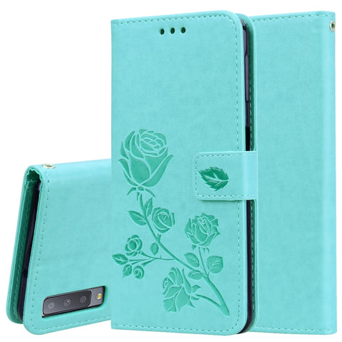 Étui en cuir PU avec structure orizzontale en rilievo rose pour Samsung Galaxy A7 (2018), avec support, emplacement pour carte et portafoglio, pour Samsung Galaxy A7 (2018)