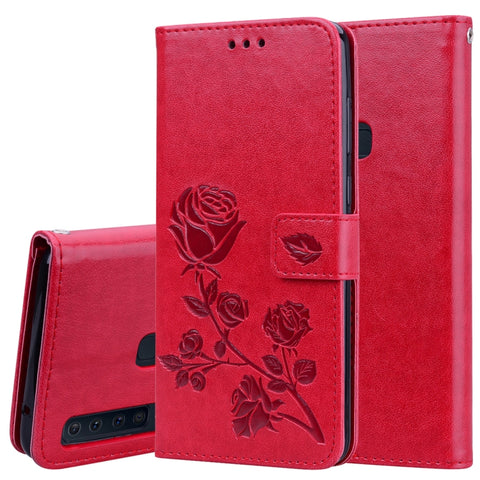 Étui en cuir PU avec structure orizzontale en rilievo rose pour Samsung Galaxy A9 (2018), avec support, emplacement pour carte et portafoglio, pour Samsung Galaxy A9 (2018)