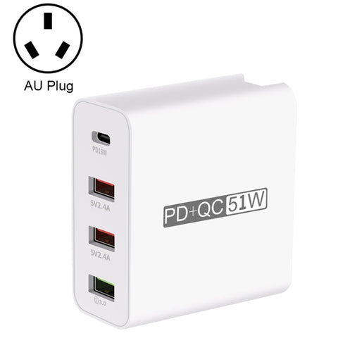 WLX-A6 Adattatore di alimentazione per caricabatterie da viaggio USB a ricarica rapida a 4 porte, spina AU, AU Plug