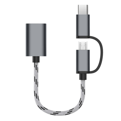 USB 3.0 femmina a micro USB + USB-C/tipo-C maschio ricarica + trasmissione Cavo adattatore intrecciato in nylon OTG, lunghezza cavo: 17 cm, Micro USB 17cm Grigio, Micro USB 17cm Oro