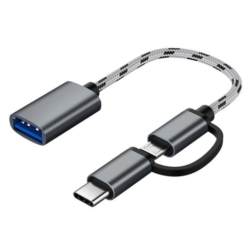 USB 3.0 femmina a micro USB + USB-C/tipo-C maschio ricarica + trasmissione Cavo adattatore intrecciato in nylon OTG, lunghezza cavo: 17 cm, Micro USB 17cm Grigio, Micro USB 17cm Oro