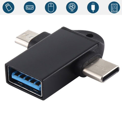 USB 3.0 femmina a USB-C/tipo-C maschio + adattatore OTG multifunzione maschio micro USB con foro per imbracatura
