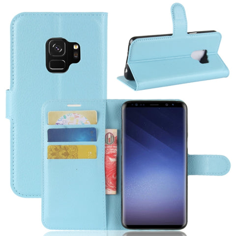 Pour Galaxy S9 Custodia en peau avec chiusura orizzontale con texture Litchi avec support, portafoglio e slot par carte, pour Galaxy S9