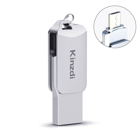 Kinzdi 32 GB USB 2.0 Telefono Android e computer Disco U rotante in metallo a doppio uso V8, 32GB Rose Gold, 32GB Silver