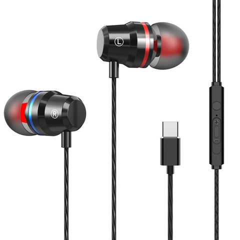 Interfaccia USB-C / Type-C Auricolare Mega Bass cablato nell'orecchio con microfono