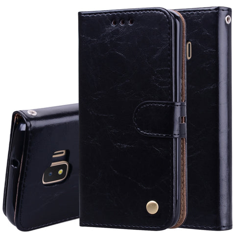 Étui en peau de vibration orizzontale avec texture en céramique de style business pour Galaxy J2 Core, avec support, compartiment pour carte et portafoglio, pour Galaxy J2 Core