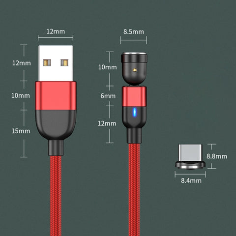 Cavo di ricarica per sincronizzazione dati magnetica rotante da 540 gradi con uscita USB a USB-C / Type-C da 1 m 3A, 1m Type-C