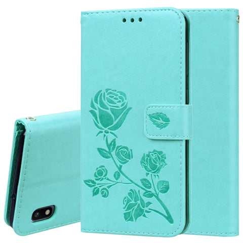 Étui en cuir PU avec structure orizzontale en rilievo rose pour Galaxy A10, avec support, emplacement pour carte et portafoglio, pour Samsung Galaxy A10