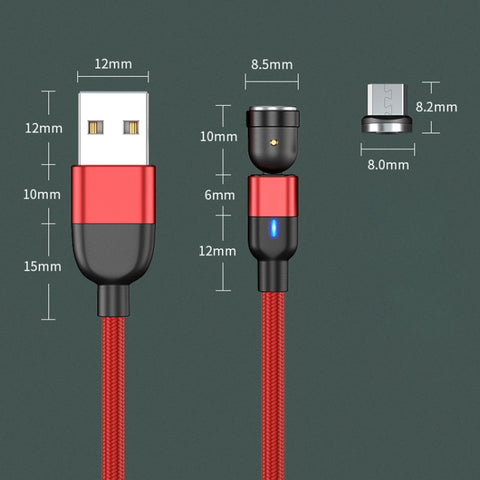 Cavo di ricarica per sincronizzazione dati magnetica rotante da 1 m 3 A con uscita USB a Micro USB da 540 gradi, 1m Micro USB