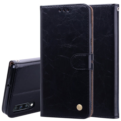 Custodia in pelle a vibrazione orizzontale con texture a cera d'olio stile business per Galaxy A70, con supporto, scomparti per carte e portafoglio, For Galaxy A70