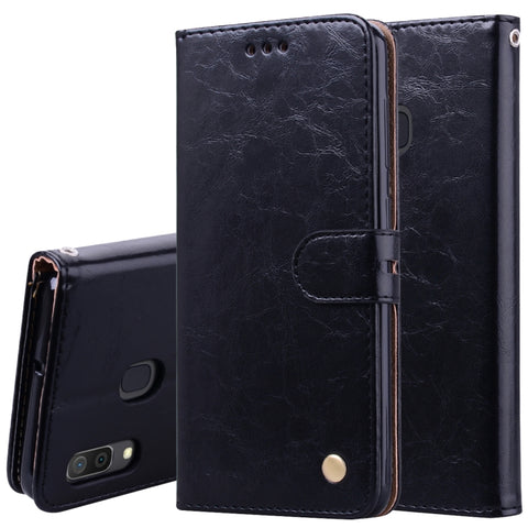 Custodia in pelle a vibrazione orizzontale con texture a cera d'olio stile business per Galaxy A30, con supporto, slot per carte e portafoglio, For Galaxy A30