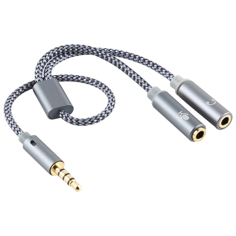 HY191 Cavo audio intrecciato 2 in 1 da 3,5 mm maschio a microfono + audio femmina, lunghezza: 26 cm, HY191