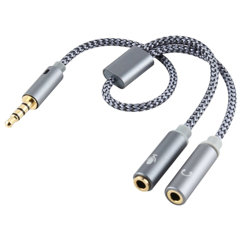 HY191 Cavo audio intrecciato 2 in 1 da 3,5 mm maschio a microfono + audio femmina, lunghezza: 26 cm, HY191