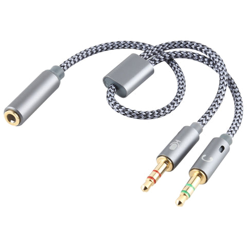 YH192 Cavo audio intrecciato 2 in 1 da 3,5 mm femmina a microfono + audio maschio, lunghezza: 22 cm, YH192