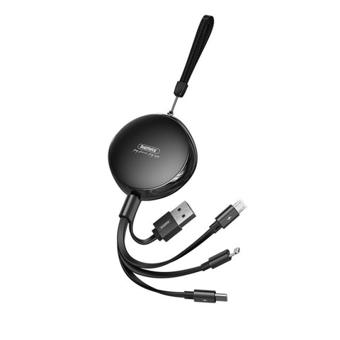 REMAX RC-185th 3 in 1 2.1A USB a 8 pin + USB-C / Type-C + cavo dati di ricarica telescopico serie Micro USB Sury