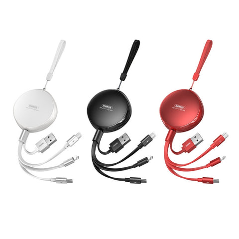 REMAX RC-185th 3 in 1 2.1A USB a 8 pin + USB-C / Type-C + cavo dati di ricarica telescopico serie Micro USB Sury