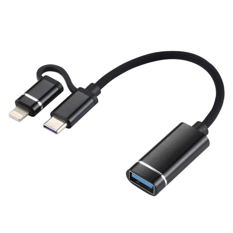 USB 3.0 femmina a 8 pin + USB-C/Type-C maschio ricarica + trasmissione Cavo adattatore intrecciato in nylon OTG, lunghezza cavo: 11 cm, 8 Pin Black, 8 Pin Silver + White, 8 Pin Silver, 8 Pin Red, 8 Pin Blue