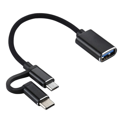 USB 3.0 femmina a micro USB + USB-C/tipo-C maschio ricarica + trasmissione Cavo adattatore intrecciato in nylon OTG, lunghezza cavo: 11 cm, Micro USB Black, Micro USB Grey, Micro USB Blue, Micro USB Red, Micro USB Silver, Micro USB  White