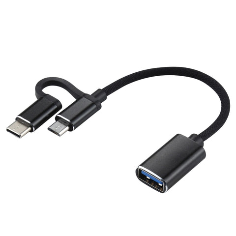 USB 3.0 femmina a micro USB + USB-C/tipo-C maschio ricarica + trasmissione Cavo adattatore intrecciato in nylon OTG, lunghezza cavo: 11 cm, Micro USB Black, Micro USB Grey, Micro USB Blue, Micro USB Red, Micro USB Silver, Micro USB  White