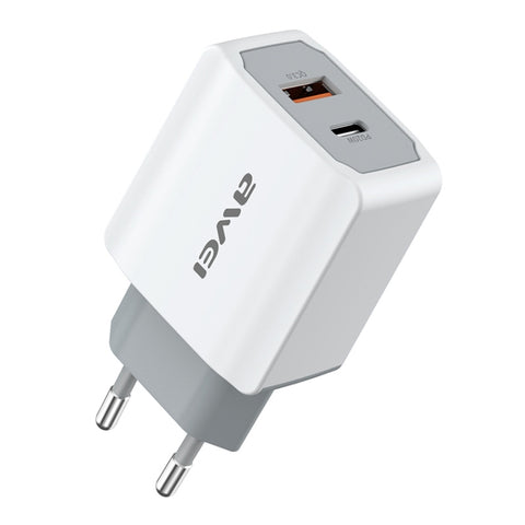 awei PD4 20W PD Type-C + QC 3.0 Interfaccia USB Caricabatterie da viaggio a ricarica rapida con cavo dati, presa EU