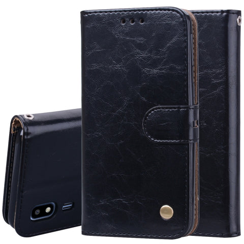 Custodia in pelle a vibrazione orizzontale con texture a cera d'olio stile business per Galaxy A2 Core, con supporto, scomparti per carte e portafoglio, For Galaxy A2 Core
