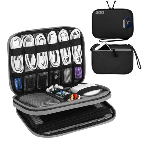 Custodia multifunzionale per cavo dati per caricabatterie per cuffie Alimentatore portatile, dimensioni:M, 25 x 18 x 5 cm, 25 x 18 x 5cm (Black), 25 x 18 x 5cm (Grey)