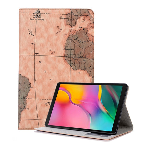 Étui en cuir avec structure orizzontale avec texture mappa pour Galaxy Tab A 10.1 (2019) T510 / T515, avec support, emplacement pour carte et portafoglio, consegna avec texture décontractée, pour Galaxy Tab A 10.1 (2019)
