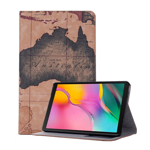 Étui en cuir avec structure orizzontale avec texture mappa pour Galaxy Tab A 8 (2019) P200 / P205, avec support, emplacement pour carte et portafoglio, consegna avec texture décontractée, pour Galaxy Tab A 8 (2019)