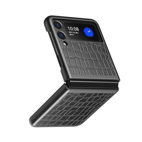 Pour Samsung Galaxy Z Flip Custodia protettiva pieghevole en peau con texture coccodrillo, pour Samsung Galaxy Z Flip