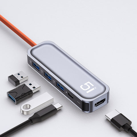 ROCK RT16 5 en 1 Type-C / USB-C vers HDMI + 4 Station d'accueil multifonction USB 3.0 Station d'accueil extensible Convertisseur HUB, RT16