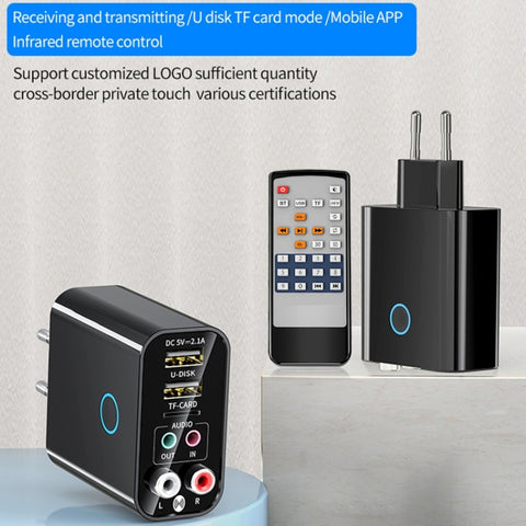 K16 2 en 1 3,5 mm AUX + RAC Transmetteur audio Bluetooth 5.0 plug-in et double prise avec télécommande, colonne UE, prise UE