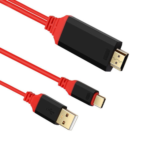 Interfaccia di alimentazione USB-C/Type-C 2 in 1 + cavo video HDMI Ultra HD 4K x 2K, lunghezza: 2 m, Red USB Power Supply Interface