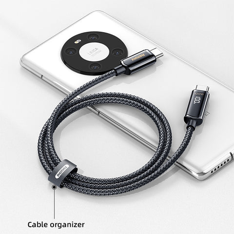 REMAX RC-128a Cavo dati di ricarica intrecciato in lega di zinco con display digitale intelligente da 100 W da tipo C / da USB-C a tipo C / USB-C, lunghezza: 1,2 m