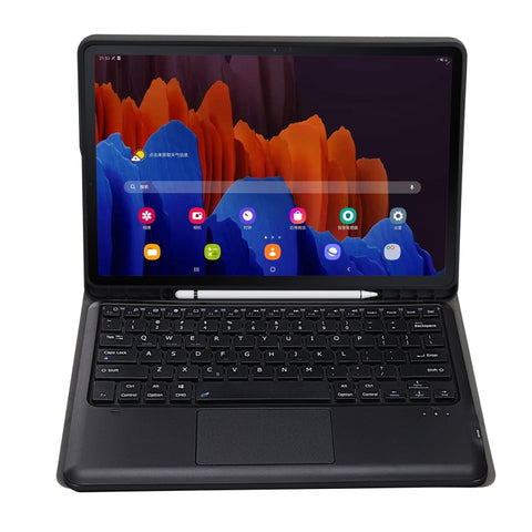 A970B-A Custodia tablet in pelle divisibile con tastiera Bluetooth per Samsung Galaxy Tab S7 FE T730 T736 e S7+ T970 T975, con touchpad, slot per penna e supporto