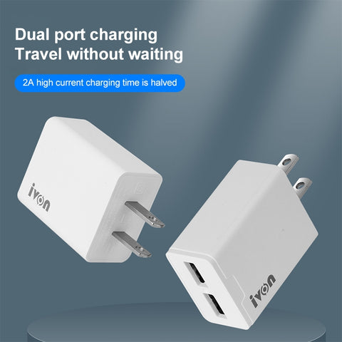 Caricatore da viaggio con doppia porta USB IVON AD38 5V 2.1A, spina americana, AD38