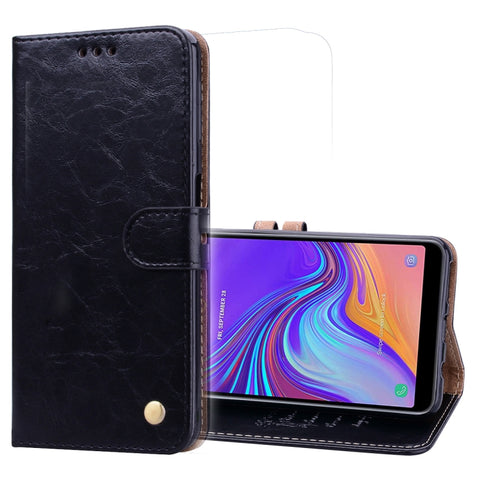 Étui en peau à vibrations orizzontales avec texture en céramique de style business pour Galaxy A7 (2018), avec support, emplacement pour carte et portafoglio, pour Galaxy A7