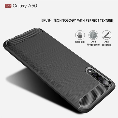 Custodia in TPU in fibra di carbonio con trama spazzolata per Galaxy A50, For Galaxy A50