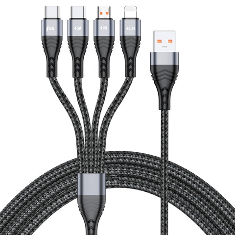 4 in 1 66W 6A USB a 8 pin + Micro USB + doppio cavo dati di ricarica rapida USB-C / Type-C, lunghezza cavo: 1,2 m, 1.2m, 1.2m 66W