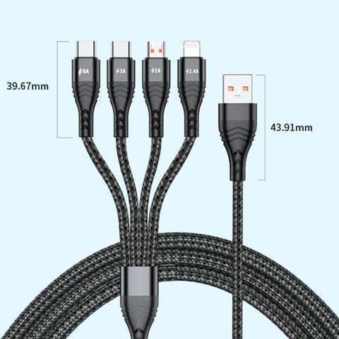4 in 1 66W 6A USB a 8 pin + Micro USB + doppio cavo dati di ricarica rapida USB-C / Type-C, lunghezza cavo: 1,2 m, 1.2m, 1.2m 66W