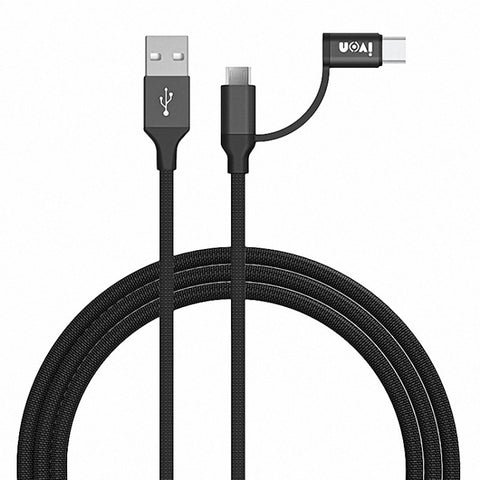 IVON CA52 Cavo dati di ricarica e sincronizzazione da USB a tipo C 2,4 A + Micro USB 2 in 1, lunghezza: 1 m, Type-C + Micro USB