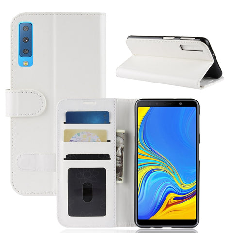 Étui en peau avec structure orizzontale à texture unique R64 pour Galaxy A7 (2018), avec support, emplacement pour carte et portafoglio, pour Galaxy A7 (2018)