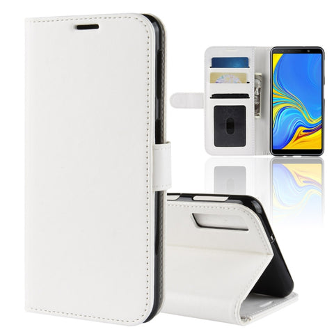 Étui en peau avec structure orizzontale à texture unique R64 pour Galaxy A7 (2018), avec support, emplacement pour carte et portafoglio, pour Galaxy A7 (2018)