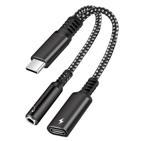 USB-C/Type-C 2 in 1 maschio a PD 60W USB-C/Type-C ricarica + adattatore per auricolare audio femmina da 3,5 mm