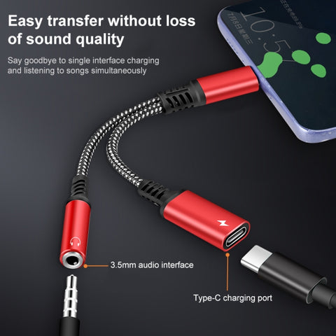 USB-C/Type-C 2 in 1 maschio a PD 60W USB-C/Type-C ricarica + adattatore per auricolare audio femmina da 3,5 mm