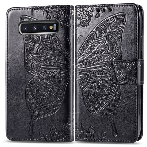 Custodia in pelle con chiusura orizzontale con stampa Butterfly Love Flowers per Galaxy S10, con supporto, scomparti per carte, portafoglio e cordino, For Galaxy S10