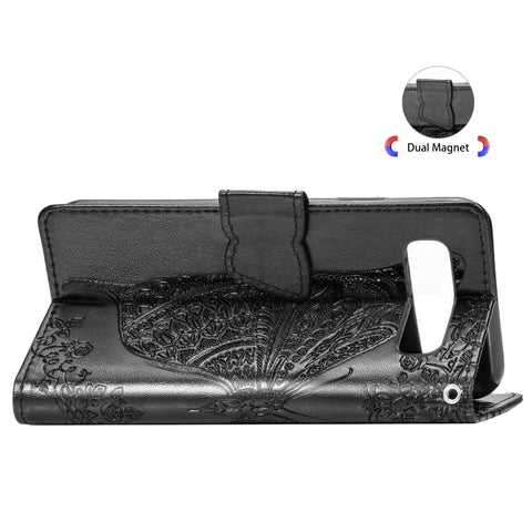 Custodia in pelle con chiusura orizzontale con stampa Butterfly Love Flowers per Galaxy S10, con supporto, scomparti per carte, portafoglio e cordino, For Galaxy S10