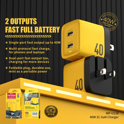 WK WP-U128 Caricabatterie al nitruro di gallio con doppia interfaccia USB-C/Type-C da 40 W, Specifiche: presa americana, US Plug