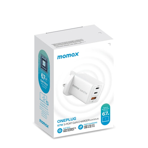 Adattatore di alimentazione per caricabatterie rapido MOMAX UM30 PD 67 W, presa UK, UK Plug