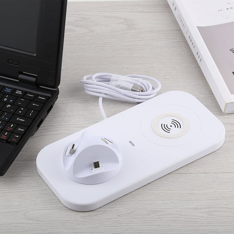 Caricabatterie da USB a 3 in 1 (8 pin + Micro USB + USB-C / Type-C) Supporto per stazione di ricarica da tavolo per sincronizzazione dati con caricabatterie wireless Qi e cavo USB