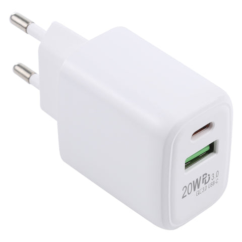 Caricatore da viaggio a ricarica rapida USB-C/Type-C LZ-215A+C 20W QC 3.0 USB + PD 3.0, presa EU, EU Plug